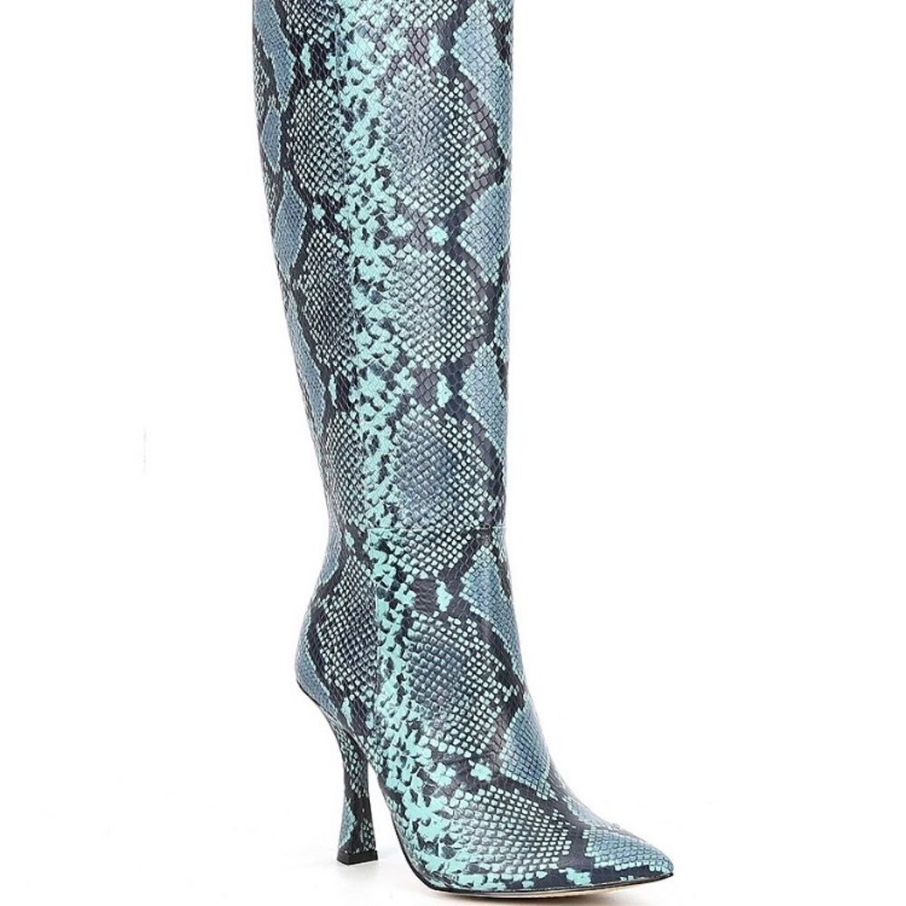 Blue Snake Printed Boots